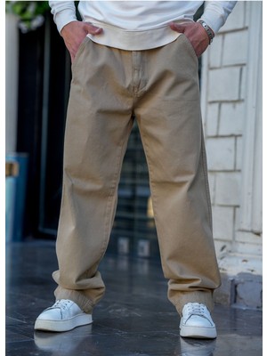 Tarz Cool Erkek Krem Baggy Denim Pantolon