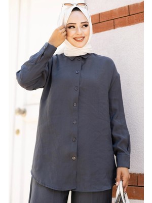 Tesettür Diyarı Kadın Pantolon Gömlek 2 Li Takım-Antrasit