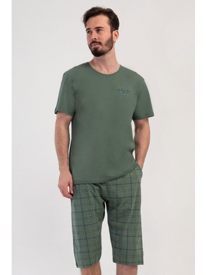 Vienetta Erkek Kısa Kol Haki Kapri Pijama Takımı C7T4N2804