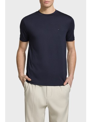 Emporio Armani Ipek Karışımlı Regular Fit Logolu Bisiklet Yaka T Shirt Erkek T Shirt EM004586 AF13721 UB118