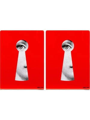 Fornasetti Serratura El Boyaması Italyan Tasarımı, Metal Kitap Tutucu Seti