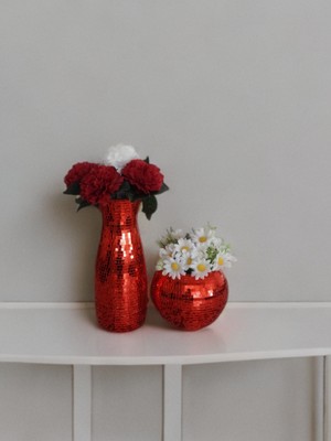 Işıltı Home Desing Aynalı Cam  Vazo  Kırmızı  2  Li  Set