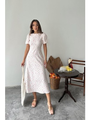 Indispensablely Pembe Dijital Baskılı Atlas Elbise