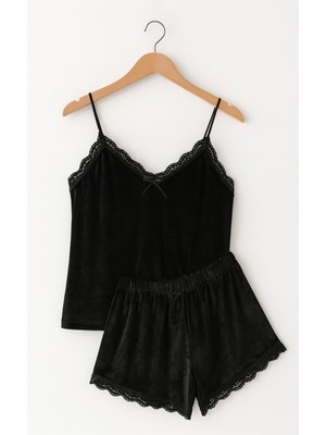 Belpa Kadife Dantel Detaylı Şortlu Takım Yumuşak Kumaşlı Konforlu Tasarım Kadın Iç Giyim