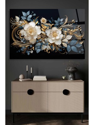 Beta Moda Hub Gold Detaylı Çiçek Tablo Tasarım Ulta Yüksek Çözünürlüklü Kırılmaz Cam Tabo Ev Hediyesi