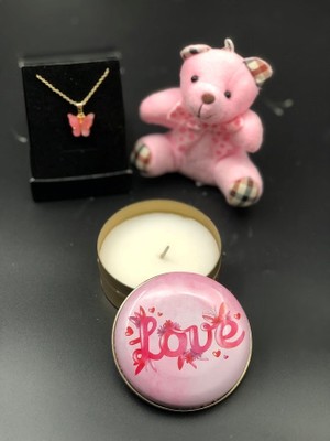 Masalsı Concept Sevgiliye Romantik Hediye Seti – Peluş Ayı, Kalpli Mum ve Zarif Kolye Görseldeki Gibidir