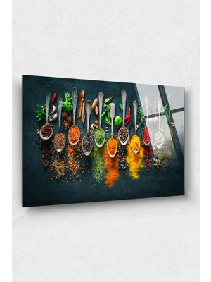Beta Moda Hub Kaşık Baharatlar Cam Tablo, Restoran Tablo, Mutfak Tablo,duvar Dekor, Büyük Tablo, Cam Duvar Tablo