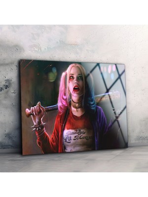 Beta Moda Hub Harley Quinn Cam Tablo, Temperli Cam Üzeri Uv Baskı, Yüksek Kalite Modern Duvar Dekoru, Asmaya Hazır