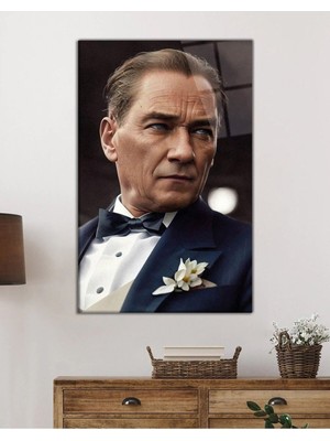 Beta Moda Hub Yapay Zeka Mustafa Kemal Atatürk Portresi Cam Tablo, Temperli ve Rodajlı Dayanıklı  Cam