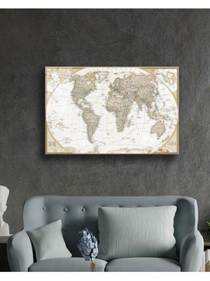 Beta Moda Hub Eski Detaylı Dünya Haritası Cam Tablo, Temperli ve Rodajlı Dayanıklı  Cam