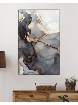 Beta Moda Hub Gri Altın Mermer Desen Cam Tablo, Temperli ve Rodajlı Dayanıklı Kırılmaz Cam