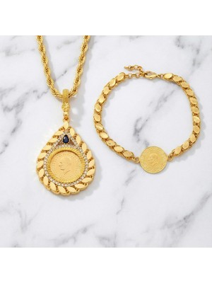 Ferizz Altın Kaplama Arpa Model Çeyrek Altınlı Kolye ve Bileklik Kombin BND-121