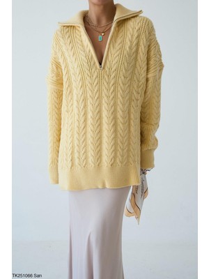 Butik Belvita Saç Örgülü Fermuarlı Kazak