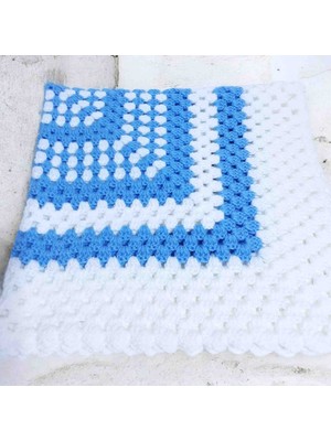 Lal Dizayn El Yapımı Örgü Mavi Beyaz Bebek Battaniyesı