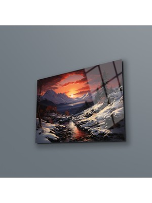 Beta Moda Hub Karlı Dağ Manzarası Cam Tablo , Doğa Modern Duvar Dekoru , Temperli Cam Üzerine Profesyonel Uv Baskı