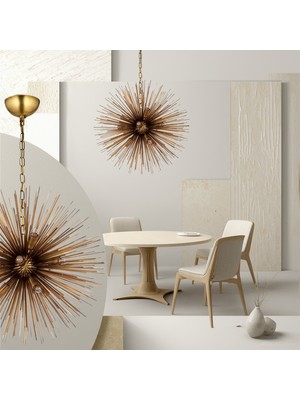 Lampaluce Riccio Modern 9lu Sarkıt Avize 60CM Eskitme Sarı