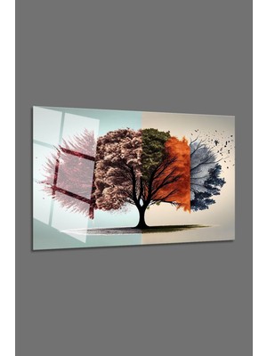 Beta Moda Hub Hayat Ağacı Yatay Cam Tablo-Hayat Ağacı Sonbahar Dekoratif Cam Tablo-Duvar Tablosu-Ev Dekor-Hediye
