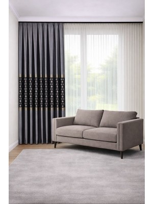 Perde Merkezi Püskül Gri Bronz Fon Perde Salon ve Misafir Odalarına Uygun 1/3 Sık Pileli Tek Kanat Lüks Modern Fon Perde