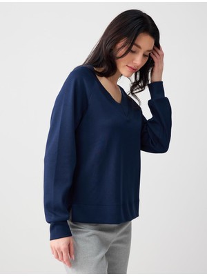 Jimmy Key Lacivert Uzun Kollu V Yaka Örme Modal Sweatshirt