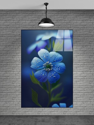 Beta Moda Hub Mavi Çiçek Cam Tablo Ev Dekorasyon,balkon Dekorasyonu,dekoratif,duvar Tablo,mutfak Tablo