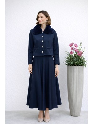 Hiramir Kürk Yakalı Düğmeli Ceket ve Uzun Etek Ikili Takım YZ2604