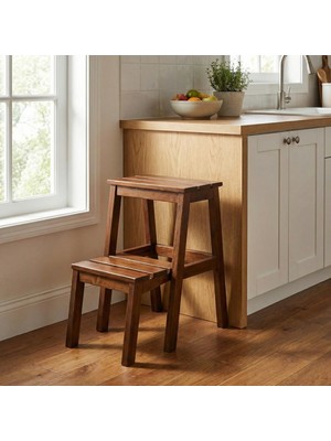 Hestia Gundays Home Merdiven Tabure Koyu Kahverengi Masif Gürgen El Yapımı