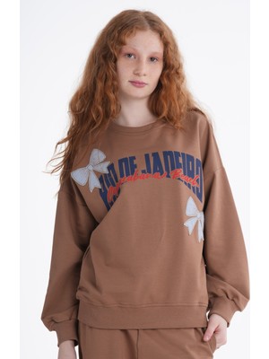 Haykids Kız Çocuk Yazı Baskılı Oversize Bol Paça Alt Üst Eşofman Takımı 6-7-8-9-10 Yaş