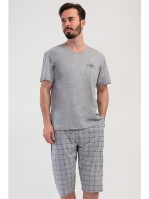 Vienetta Erkek Kısa Kol Gri Melanj Kapri Pijama Takımı C7T4N2804