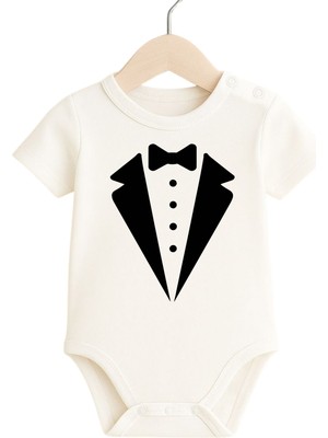 Babytex Smokin Baskılı Erkek Bebek Zıbın – Kısa Kollu Pamuklu Çıtçıtlı Bebek Body – Özel Gün, Doğum Günü, Nikah Kombini