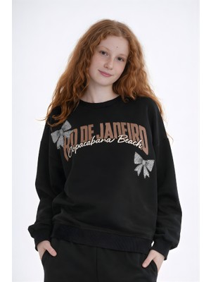 Haykids Kız Çocuk Yazı Baskılı Oversize Bol Paça Alt Üst Eşofman Takımı 6-7-8-9-10 Yaş