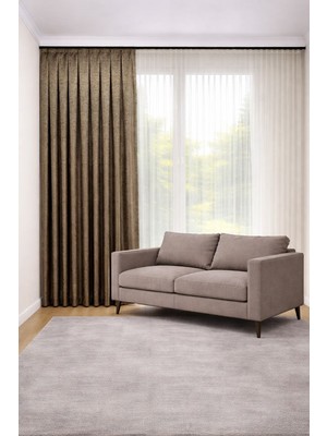 Perde Merkezi Pekin Sarı Gri Fon Perde Salon ve Misafir Odalarına Uygun 1/3 Sık Pileli Tek Kanat Lüks Modern Fon Perde