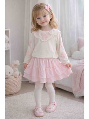 Jeliboom Kız Çocuk Fiyonklu Bluz & Katlı Etek Takımı