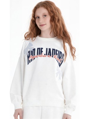 Haykids Kız Çocuk Yazı Baskılı Oversize Bol Paça Alt Üst Eşofman Takımı 6-7-8-9-10 Yaş