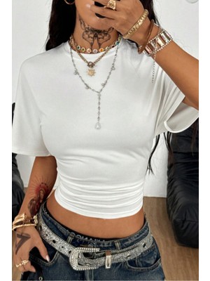 Tarz Cool Kadın Lacivert Kısa Kollu Crop Tişört – Bisiklet Yaka, Slim Fit, Günlük & Şık Basic T-Shirt