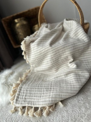Gökçe Cotton Müslin Bebek Örtüsü Organik %100 Pamuk El Işlemesi Çift Kat