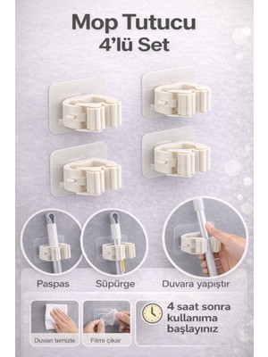 Kendinden Yapışkanlı Pratik Mop Temizlik Fırçası Tutucu Mop Askısı