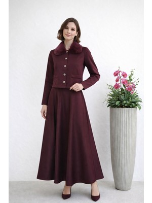 Hiramir Kürk Yakalı Düğmeli Ceket ve Uzun Etek Ikili Takım YZ2604