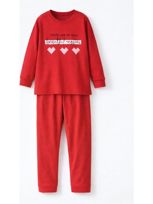 Remsa Genç Kız Çocuk Pamuklu Desenli Pijama Takımı 8412 Kırmızı01