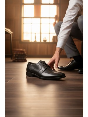 Enoch Hakiki Deri Siyah Ortopedik Bağcıklı Modern Klasik Erkek Ayakkabı