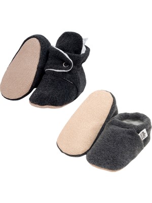 Ella Bonna Kaydırmaz Taban Organik Pamuk Iç Astarlı Ev Kreş Bebek Panduf ve Patik Antrasit 2'li Ekonomik Set