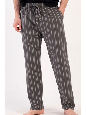 Vienetta Erkek Büyük Beden Füme Çizgili %100 Pamuk Tek Alt Pijama C3T8N0804