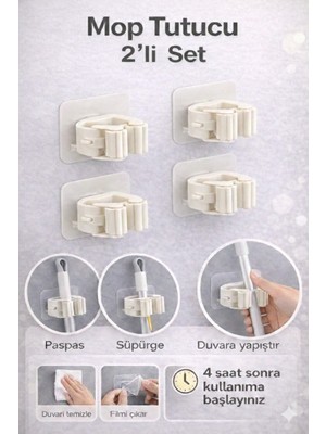 Elamour Kendinden Yapışkanlı Pratik Mop Temizlik Fırçası Tutucu Mop Askısı 2 ADET