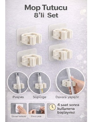 Elamour Kendinden Yapışkanlı Pratik Mop Temizlik Fırçası Tutucu Mop Askısı 8 ADET