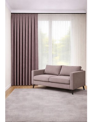 Perde Merkezi Keten Pembe Fon Perde Salon ve Misafir Odalarına Uygun 1/3 Sık Pileli Tek Kanat Lüks Modern Fon Perde