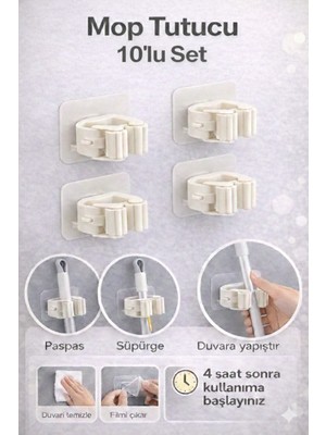 Elamour Kendinden Yapışkanlı Pratik Mop Temizlik Fırçası Tutucu Mop Askısı 10 ADET