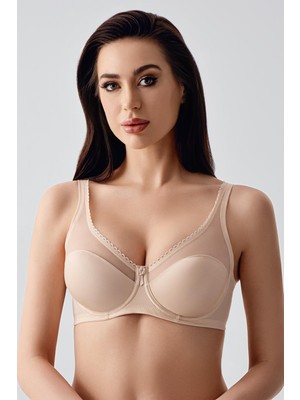 New Bra Kadın C Kap Balenli Tül Detaylı Toparlayıcı Sütyen | Ten 2304