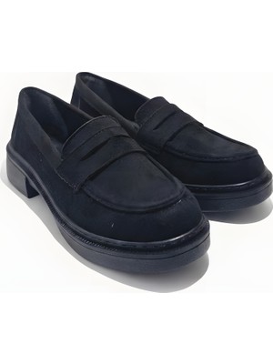 Noliva Kadın Siyah Süet Loafer Günlük Düz Taban Maskülen Ayakkabı