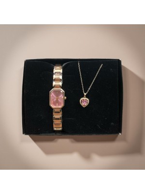 Masalsı Concept Kalbimin Zamanı Sen | Pembe Saat ve Kalp Kolye Sevgililer Günü Hediye Seti Görseldeki Gibidir