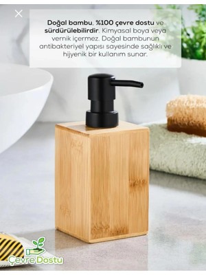 Lumindra Kare Ahşap Bambu Sıvı Sabunluk Siyah Plastik Pompa