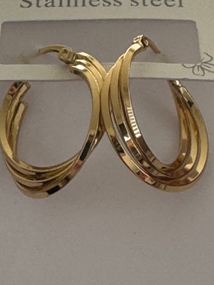 Stainless Steel Gold Katlı Üçlü Halka Küpe Paslanmaz Çelik